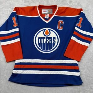 Vintage CCM Hockey Edmonton Oilers Messier 11 Jersey Size 48 Captain Fight Strap